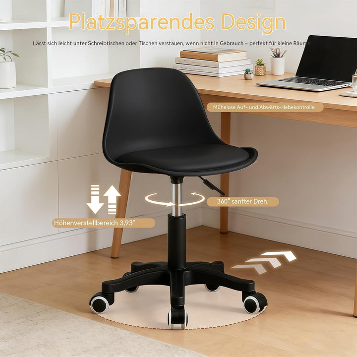 Kleiner Schreibtischstuhl ohne Armlehnen, höhenverstellbarer Home-Office-Stuhl für Jugendliche Black