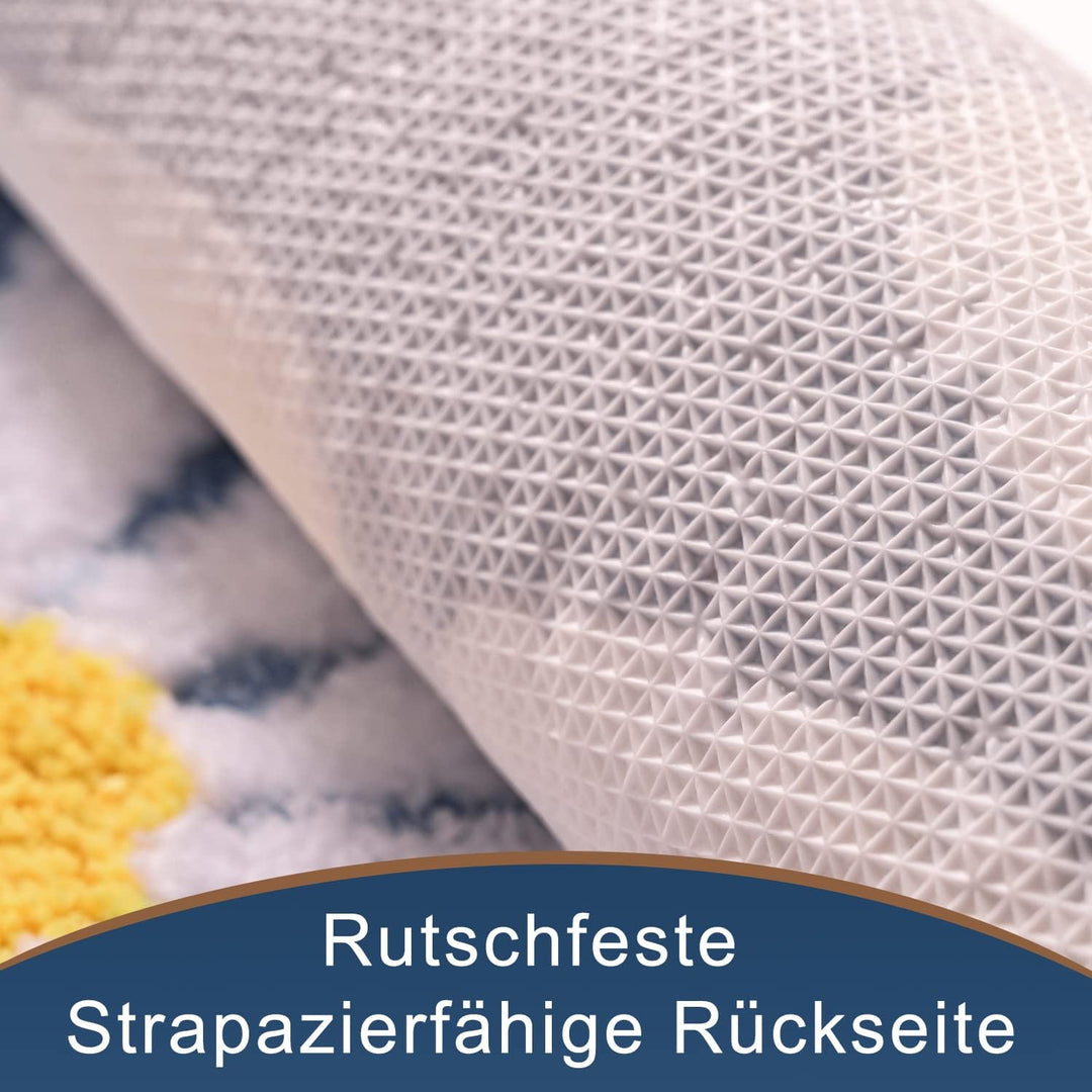 QJHOMO Blau Badezimmerteppich Niedliche Gänseblümchen Badematte rutschfest Waschbar Badteppich Weiss