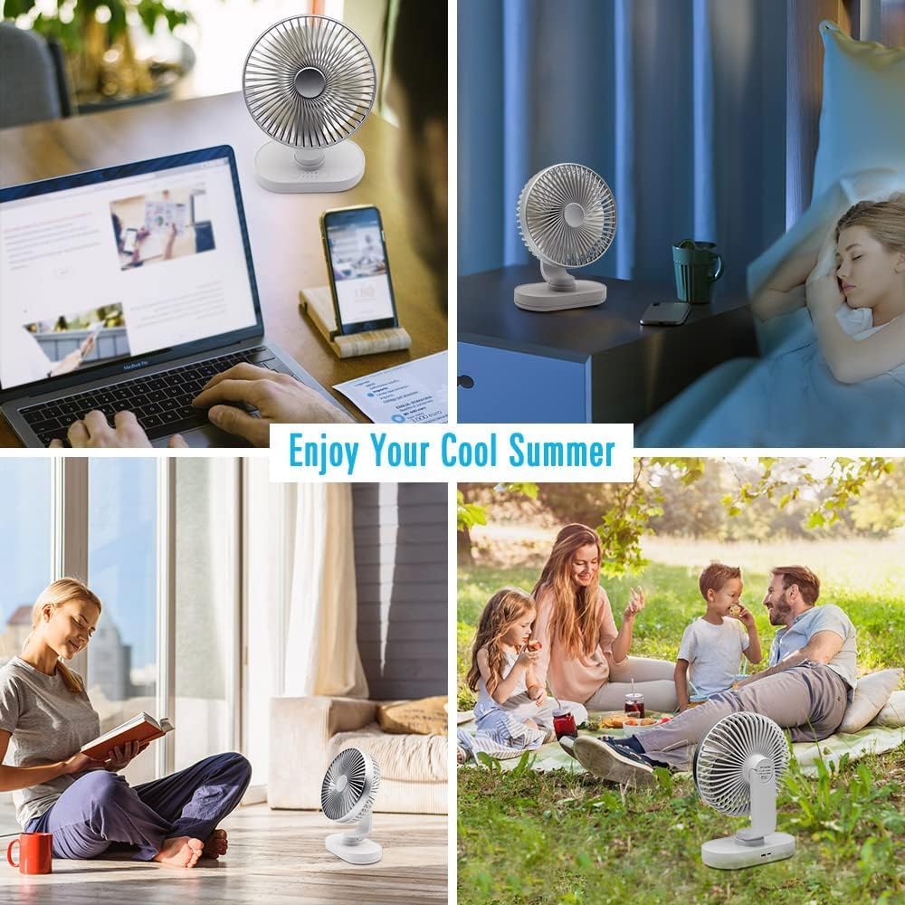 Tischventilator sehr Leise, 16,5CM Klein Ventilator, Auto Oszillierend, 4 Geschwindigkeiten, Starkem