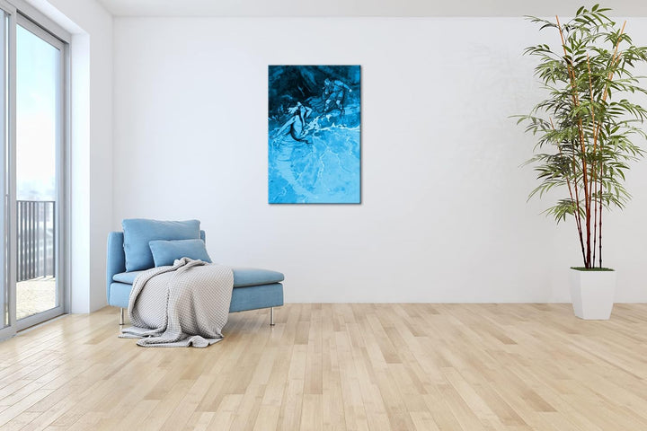 deyoli Zeichnung einer Meerjungfrau Begegnung Format: 80x60 Effekt: Monocrome Blau als Leinwand, Mot