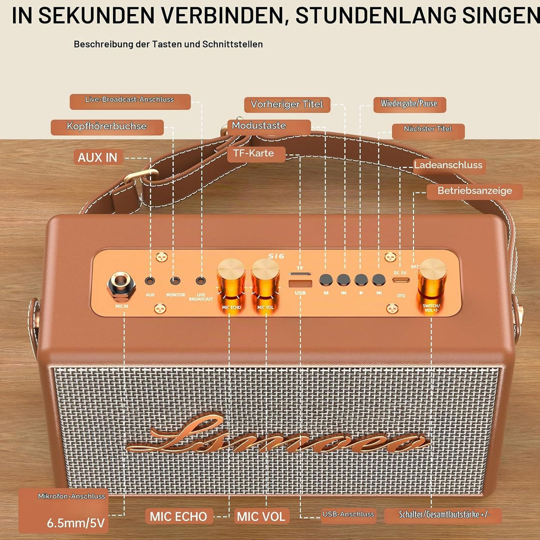 Tragbare Karaoke Maschine Anlage mit 2 Drahtlosen Mikrofonen für Erwachsene &amp; Kinder Bluetooth Lauts