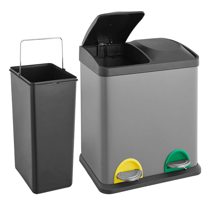 SVITA TC2X15 Küchen-Eimer 30 Liter Grau 2x15L doppelt Abfalleimer 2er-Mülleimer Mülltrennung