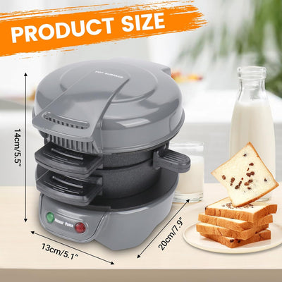 Sandwich Toaster Burger Maker mit Eierringe und Zeitschaltuhr, Effiziente Antihaft Heizplatten, Spül