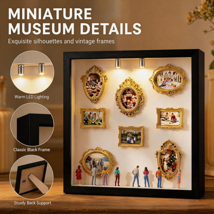 DIY Mini Museum Silhouette Box, Mini Figuren Menschen Museum Silhouette Box mit Golden Rahmen & LED
