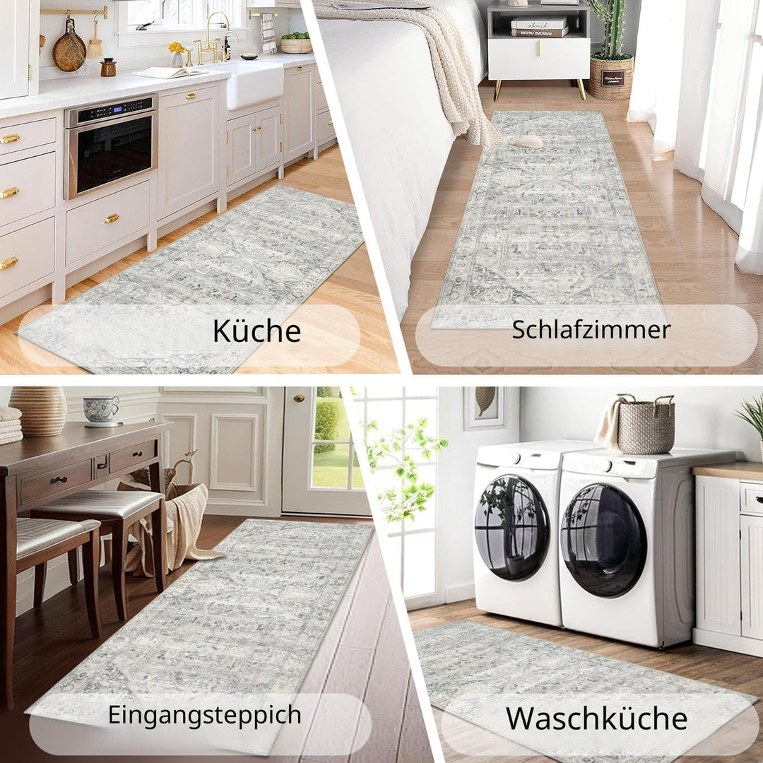 Homcomodar Vintage Flur Runner Teppiche 60x150cm Waschbare Distressed Kitchen Runner Teppiche mit Gu