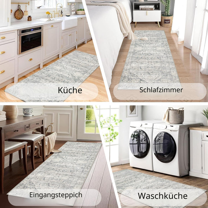 Homcomodar Vintage Flur Runner Teppiche 60x150cm Waschbare Distressed Kitchen Runner Teppiche mit Gu