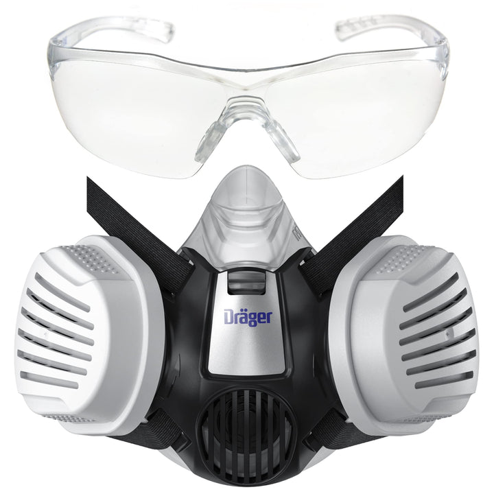 Dräger X-plore 3300 Halbmasken-Set inkl. Pure P3 R Partikelfilter mit Schutzbrille X-pect 8320 | Für