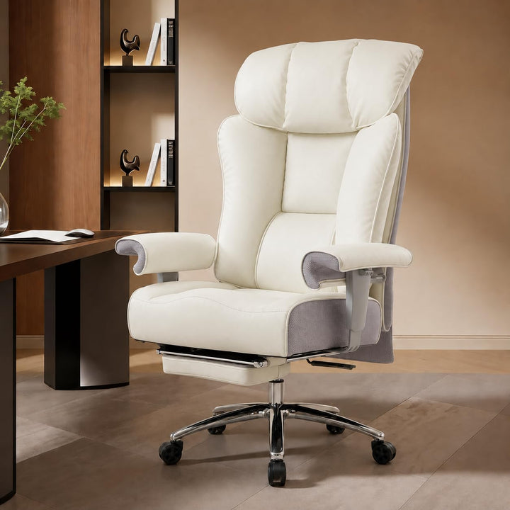 Efomao Bürostuhl, Executivesessel PU-Leder mit Integrierter Lendenwirbelstütze, Ergonomischer Chefse