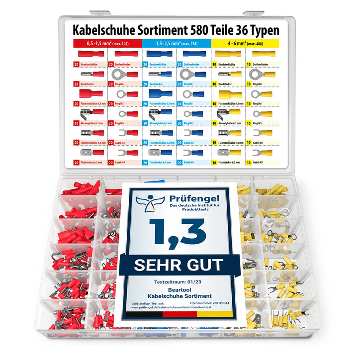 BEARTOOL® Kabelschuhe Set (580 Teile 36 Typen) Flachsteckhülsen, Flachstecker, Kabelverbinder Set, Q