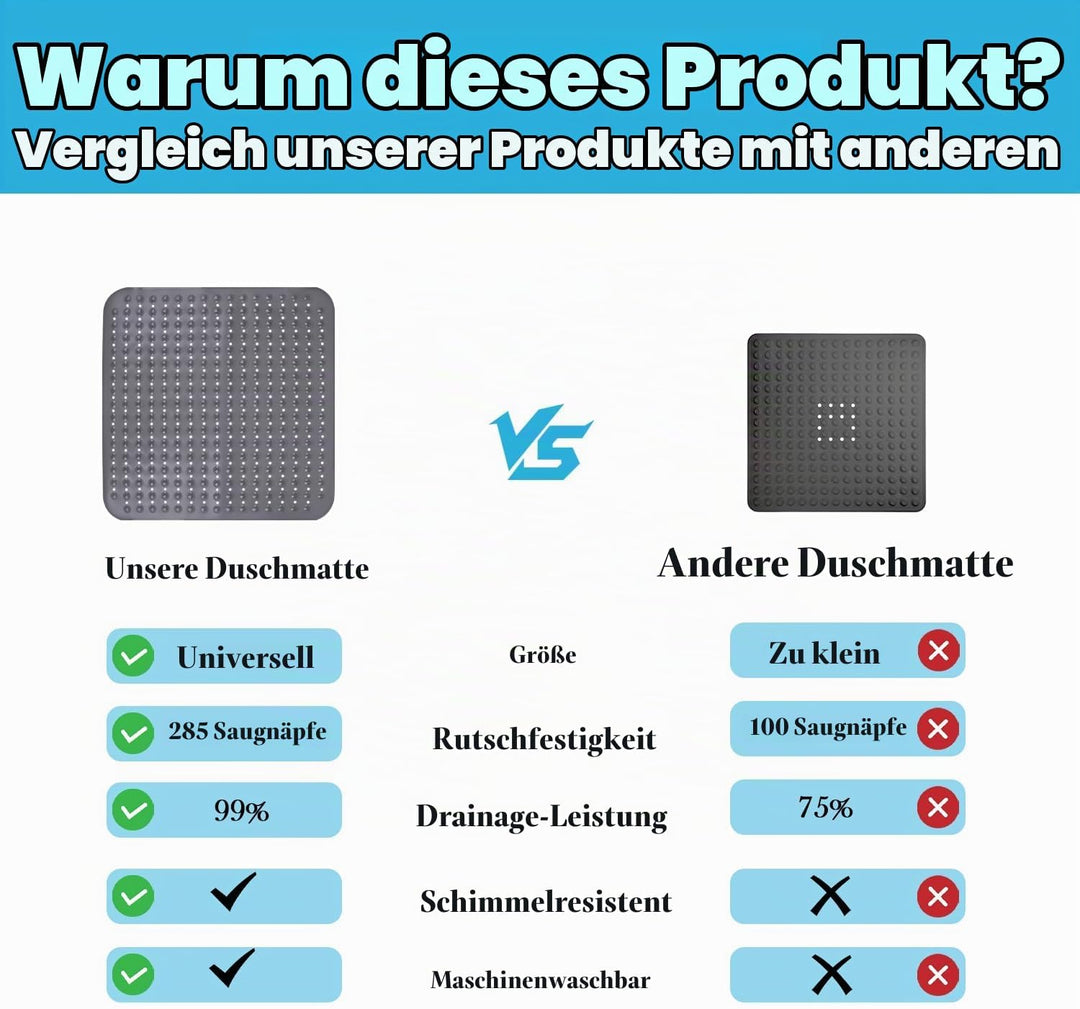 Leeko 80x80cm Duschmatten, rutschfest Badematte mit 285 Saugnäpfen und Abflusslöchern, PVC Material