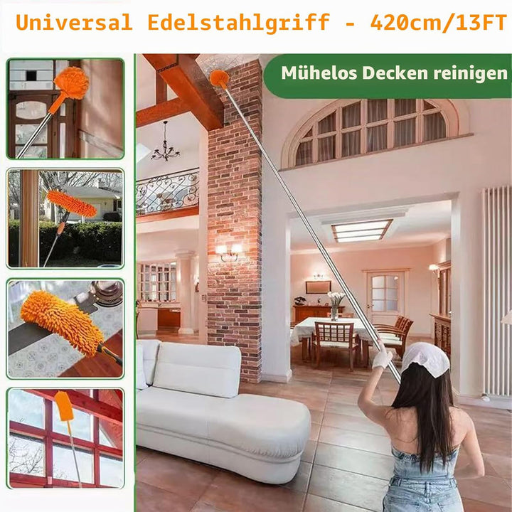 Staubwedel Teleskop mit Staubwedel Lang Ausziehbar mit 1,5~4,9 m, Teleskop-Reinigungsbürste und Mikr