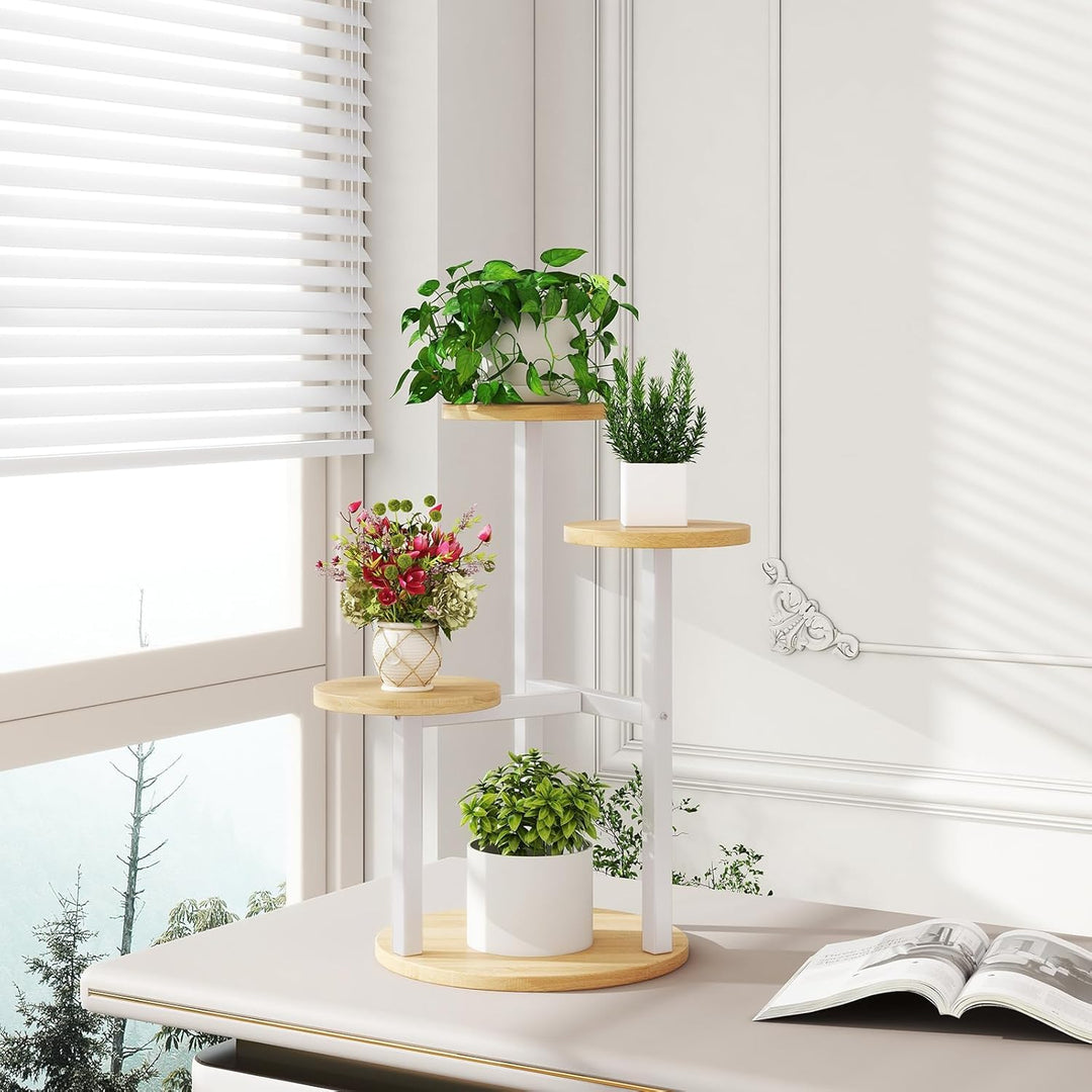 IBUYKE 4 Etagen Holz Pflanzenständer Blumenständer, 52.5cm Hoch Blumenregal Pflanzenregal für Mehrer