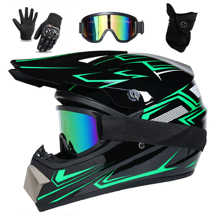 UIGJIOG Downhill Motorradhelm Kinder, Helm Set Herren ATV Motorradhelm D.O.T Zertifizierter Helm Mit