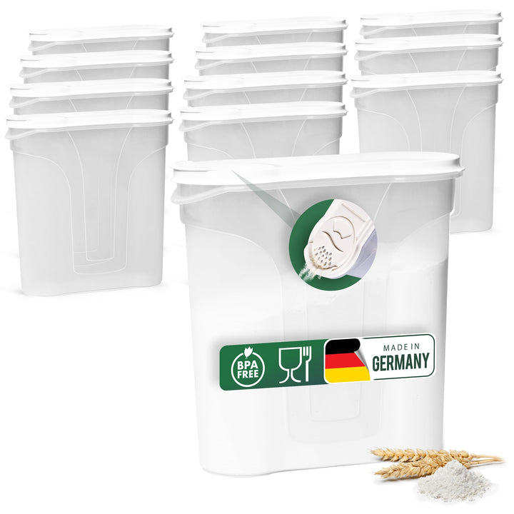 Novaliv Schüttdosen 12er SET Vorratsdose zum Streuen 4 Liter - Masse (LxBxH): 25,5 x 25,5 x 10 cm -