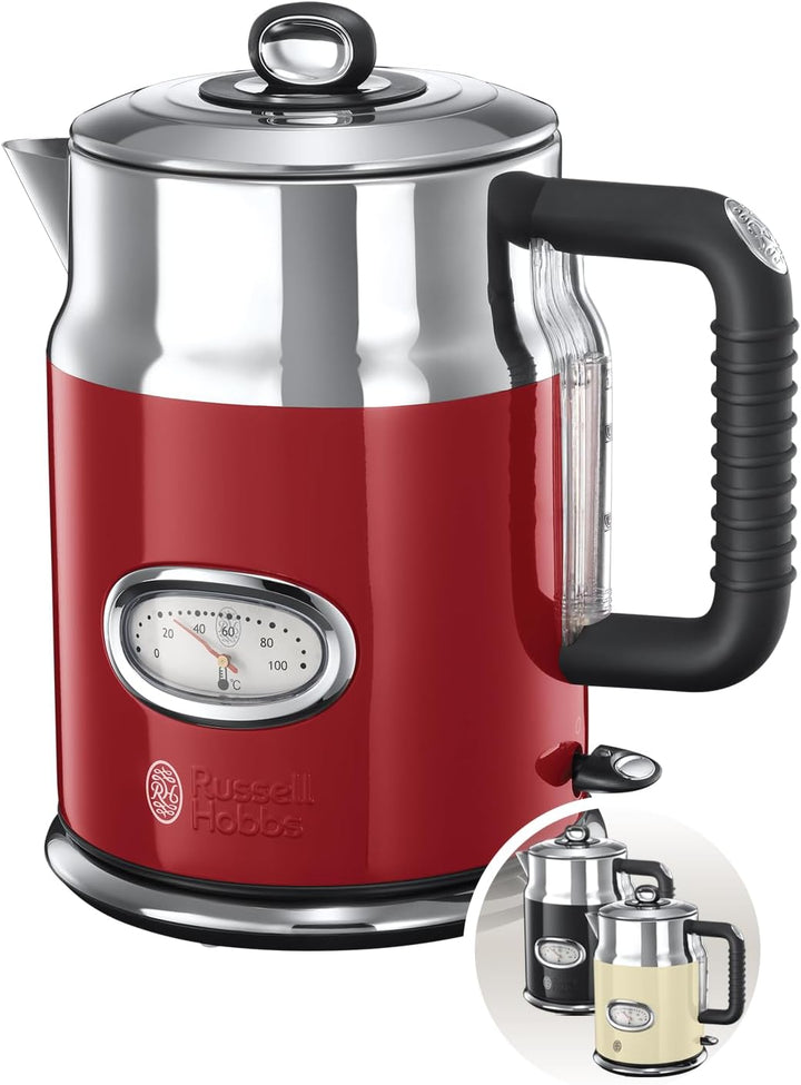 Russell Hobbs Wasserkocher [1,7l, 2400W] Retro Rot & poliertet Edelstahl (Schnellkochfunktion, Wasse