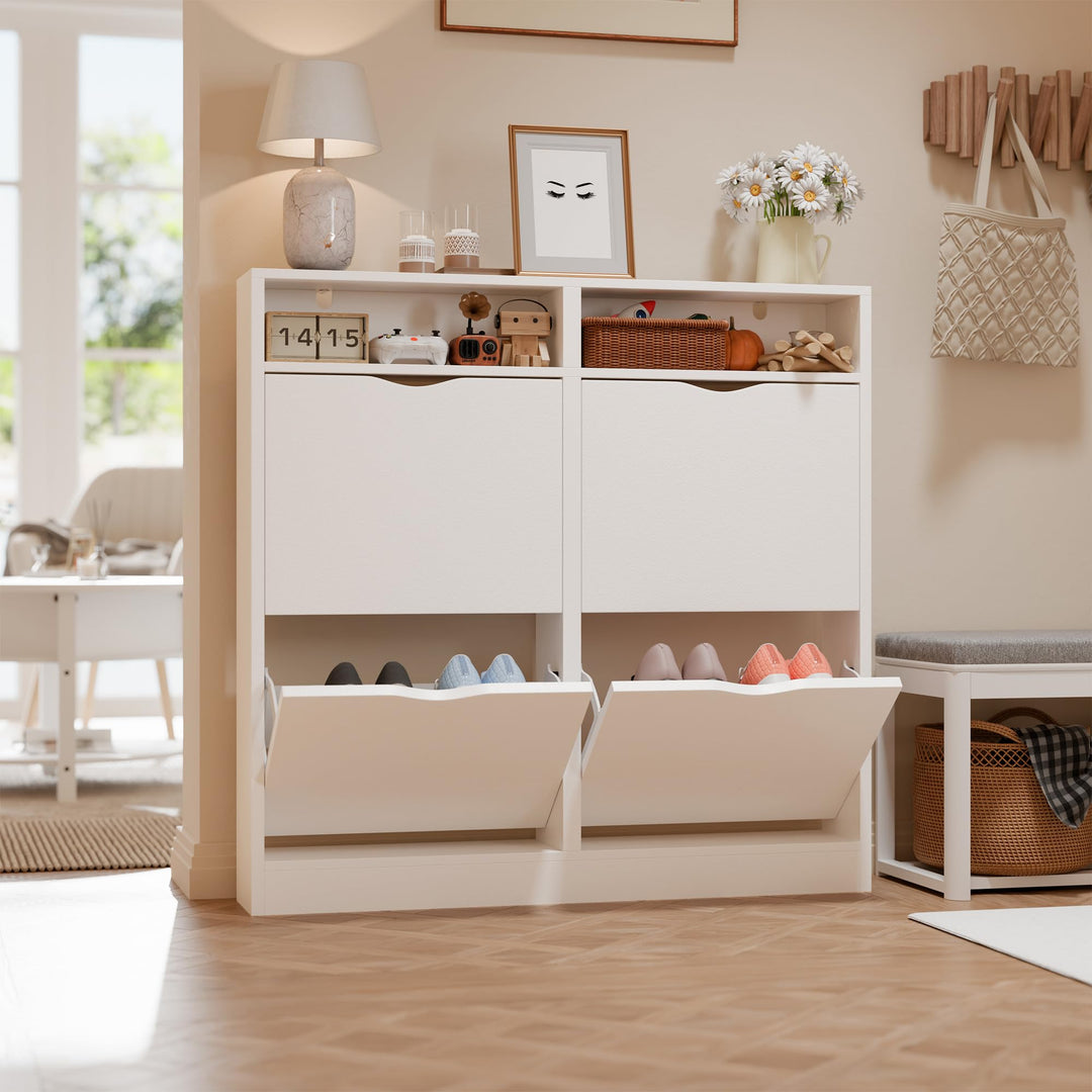 ELUCHANG Schuhschrank schmal mit 4 Klappen Platzsparender, Schuhkipper Schuhkommode, Geschlossen Sch