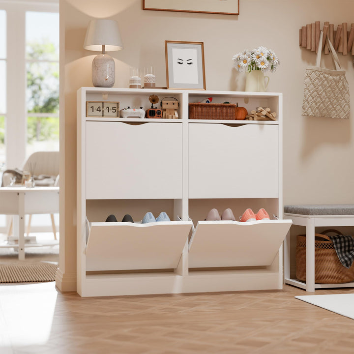 ELUCHANG Schuhschrank schmal mit 4 Klappen Platzsparender, Schuhkipper Schuhkommode, Geschlossen Sch