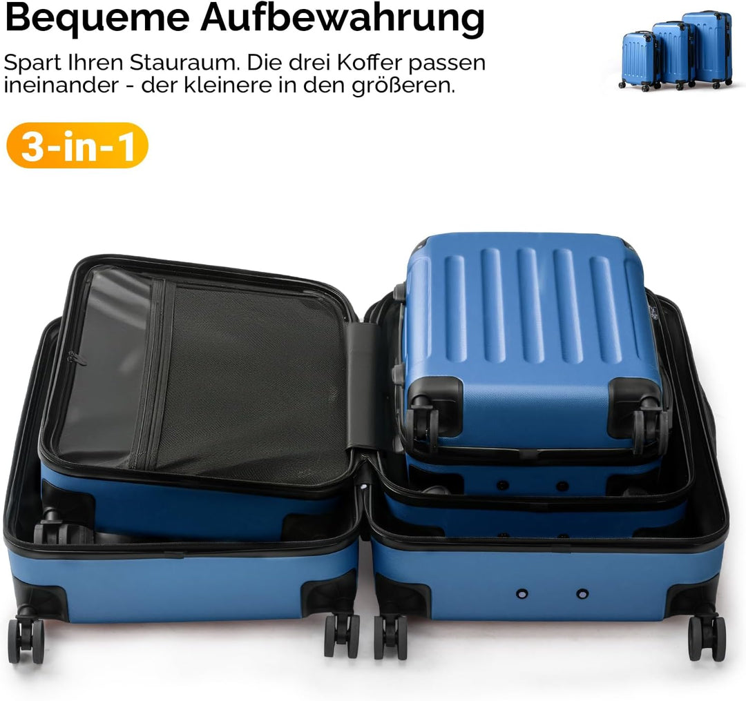 Bonnlo Kofferset 3 Teilig, Hartschale Koffer Set, Reisekoffer mit 4 Rollen, ABS-Trolley M-L-XL, mit