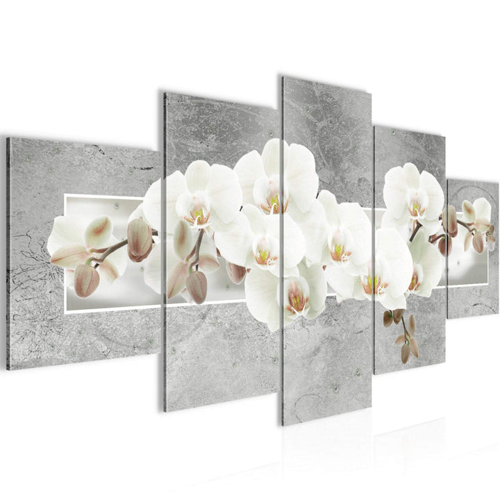 Runa Art - Bilder Blumen Orchidee 200 x 100 cm 5 Teilig XXL Wanddekoration Design Grau 203551c 200 x