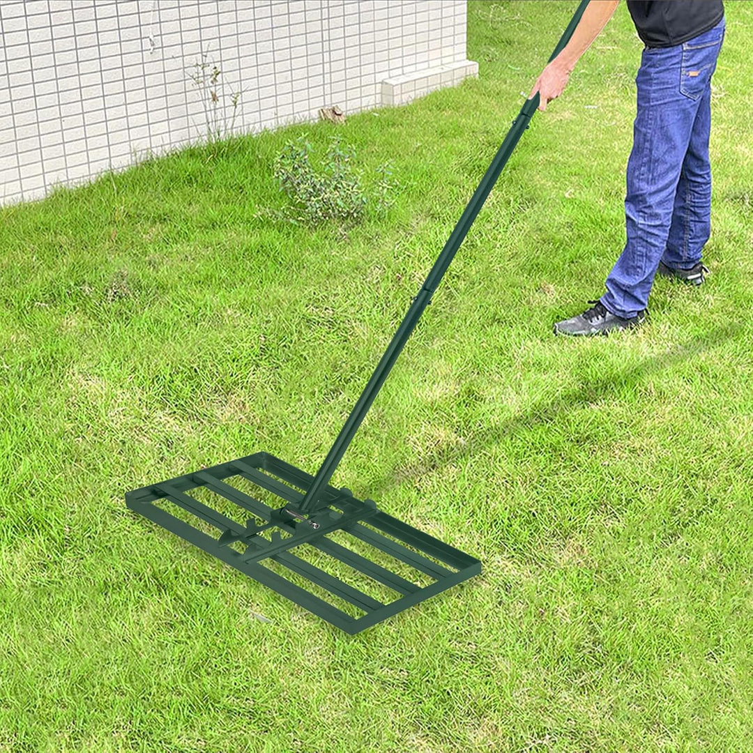 Lawn Leveling Rake Rakel 50x25 cm Grün, Verstellbarer Nivellierrechen 95,5–185 cm mit Edelstahl-Grif