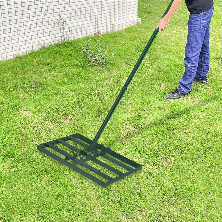 Lawn Leveling Rake Rakel 50x25 cm Grün, Verstellbarer Nivellierrechen 95,5–185 cm mit Edelstahl-Grif
