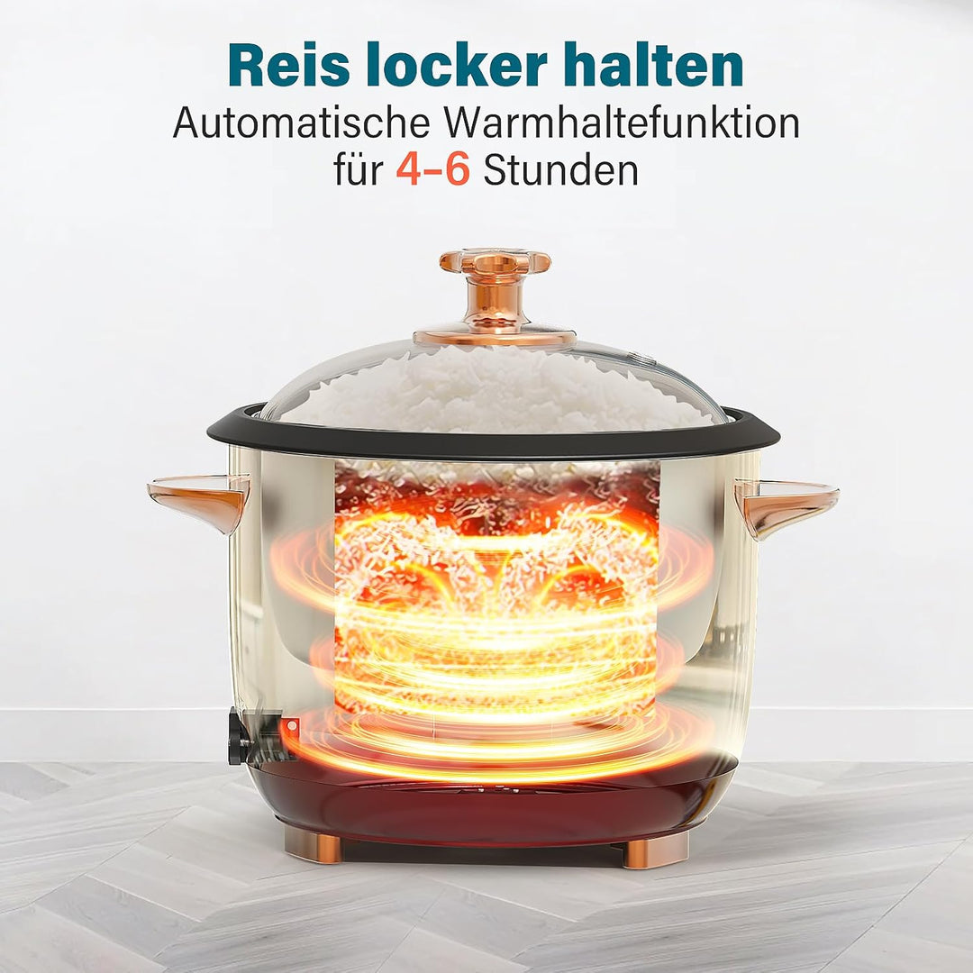 Reiskocher und Dampfgarer, (1 Liter, 8 Tassen gekocht) für 4-5 Personen, Multifunktional Antihaft-Pf