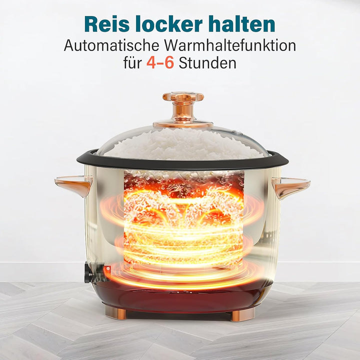 Reiskocher und Dampfgarer, (1 Liter, 8 Tassen gekocht) für 4-5 Personen, Multifunktional Antihaft-Pf