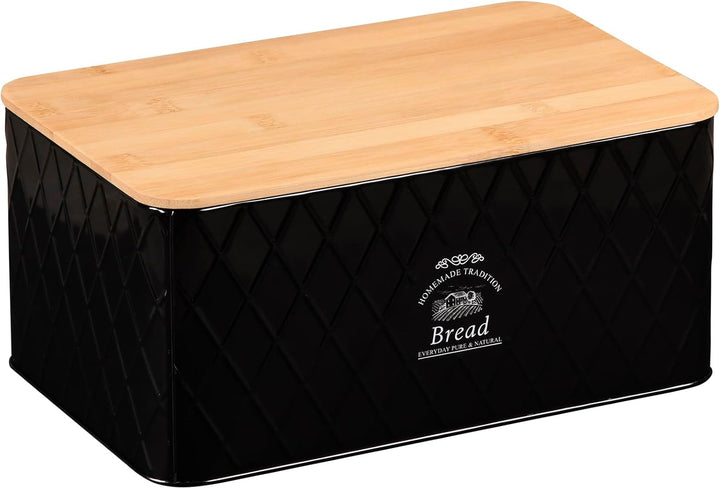 Kesper 18047 schwarze Brotbox aus Weissblech und Bambus im Landhaus-Stil/Brotaufbewahrung/Country Co