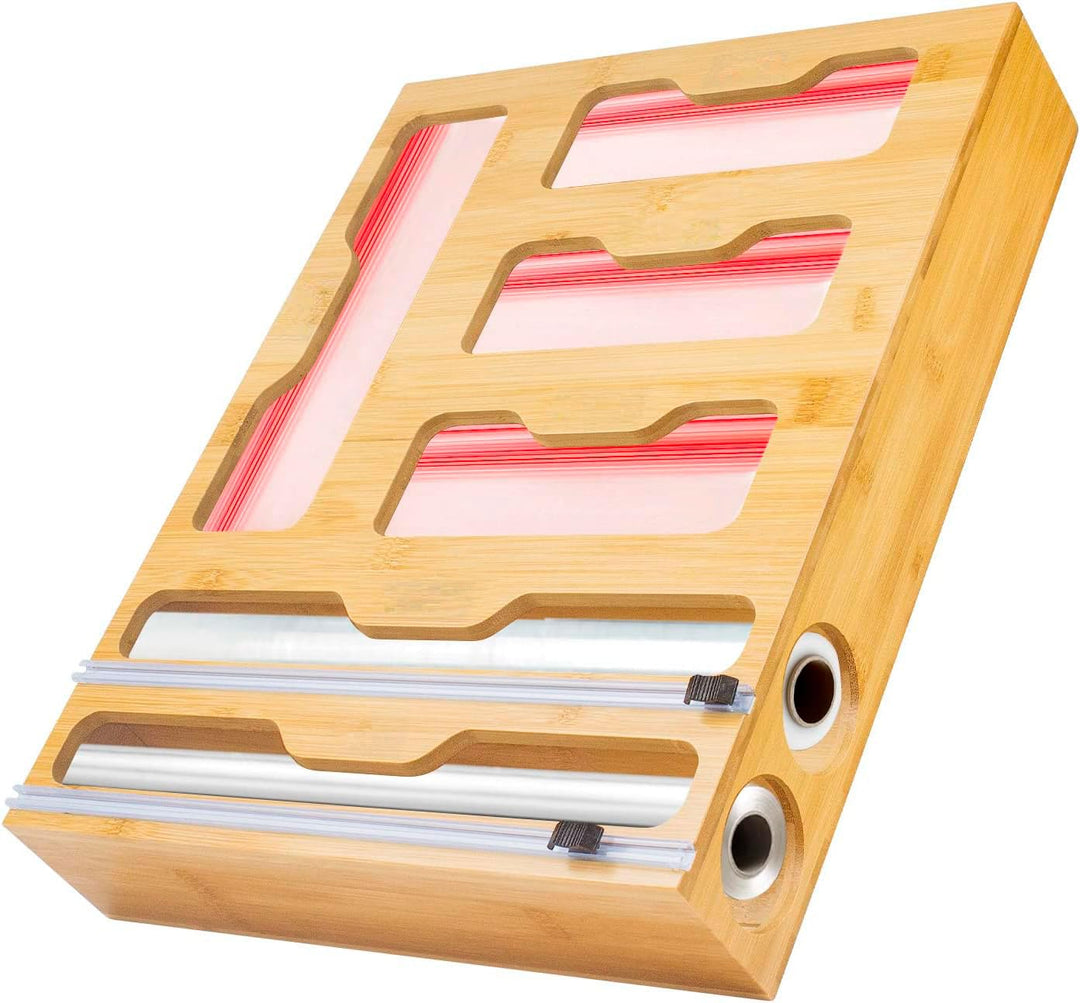LudoHome Folien- und Bambusfolienspender mit Schneidemaschine, Gefrierbeutel-Organizer, 6-in-1 Küche