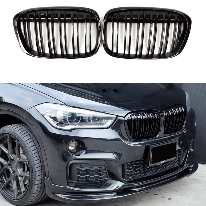 Gangying Kühlergrill Passend für BMW X1 F48 F49 2016 2017 2018 2019 Schwarz Glanz Kühler Front Doppe