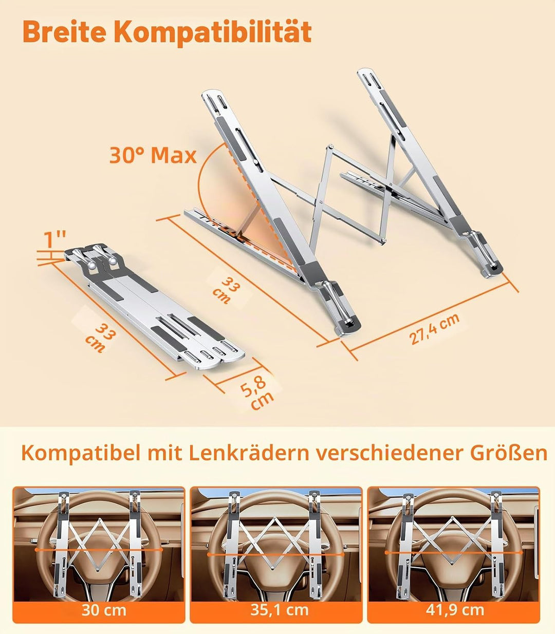 Auto-Laptophalterung, Lenkradablage, höhenverstellbar, Auto-Schreibtisch für Laptop, Computer, Table