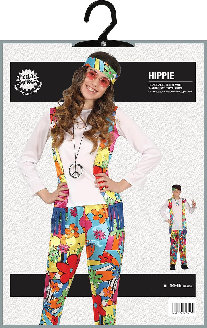 Fiestas Guirca Flower Power Hippie Kostüm Herren Karneval, 70er Jahre Kostüm Herren, Grösse M – 60er