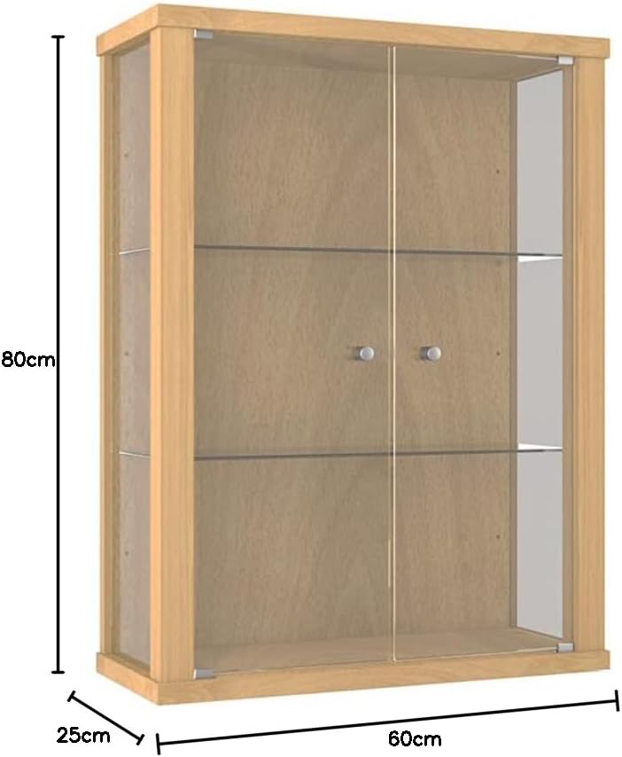 K-Möbel Hängevitrine Glas in Buche (80x60x25 cm) mit 2 höhenverstellbaren Glasböden - Modellauto Vit