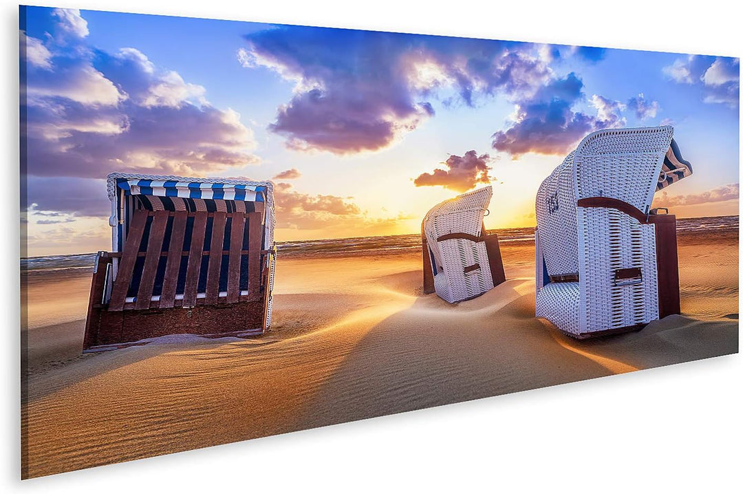 islandburner Bild auf Leinwand Strand Sonnenuntergang Ostsee Strandkörbe Bilder Wandbilder Poster Le