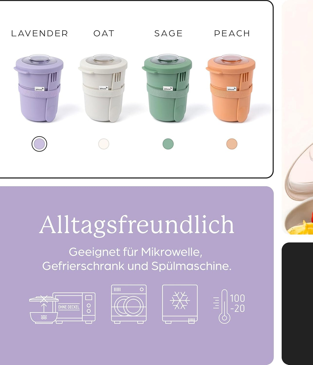 Amuse Müslibecher To Go | 450ml + 150ml | ideal für Overnight Oats, Granola, Meal Prep | Joghurtbech