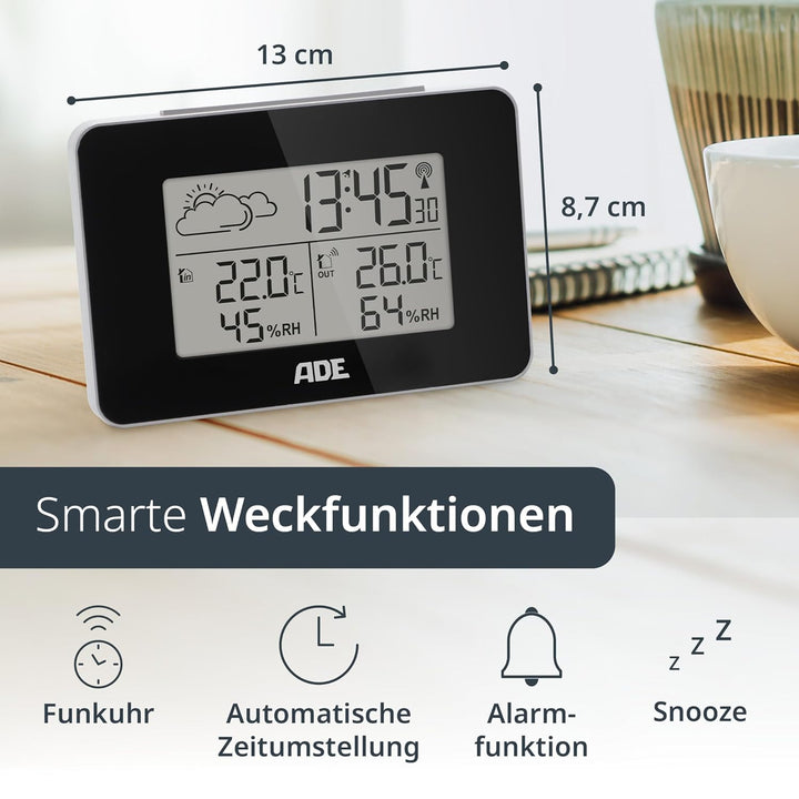 ADE Digitale Wetterstation Funk mit Aussensensor | Innen und Aussentemperatur | Luftfeuchtigkeitsmes