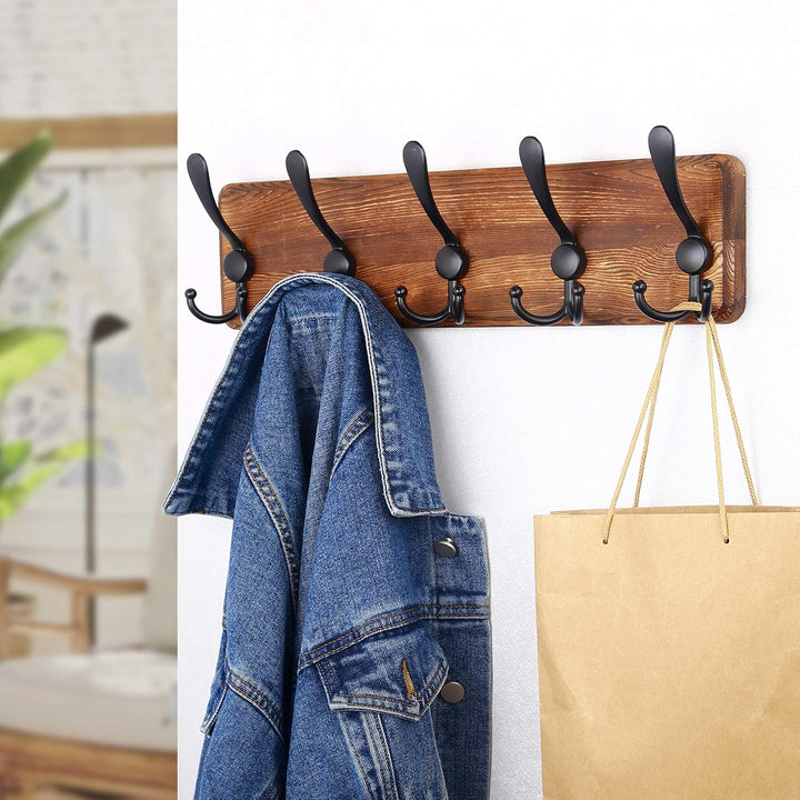 SKOLOO Garderobenleiste Holz, Vintage, Stabile Kleiderhaken Wand mit 5 Dreifachhaken, 2er-Pack, zum