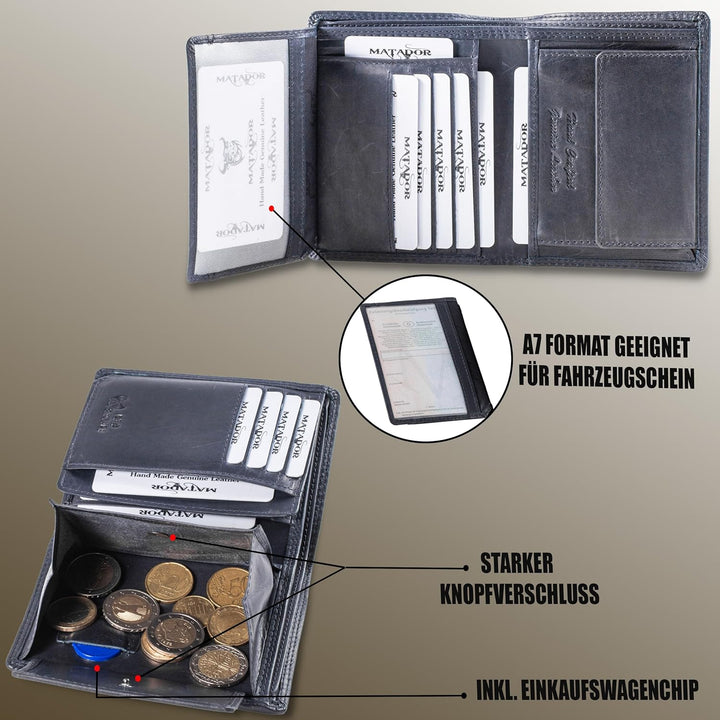 MATADOR Leder Portemonnaie Herren #VIGO mit edler Geschenk Box, Elegante RFID Geldbörse, Luxus Portm