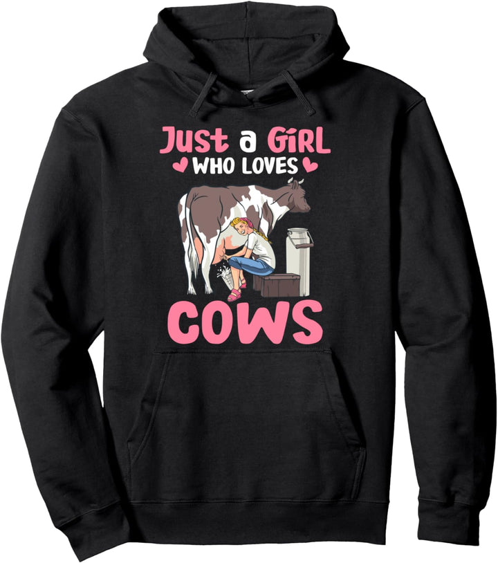 Just a Girl Who Loves Cows Gift for Cow Lovers Rancher Pullover Hoodie