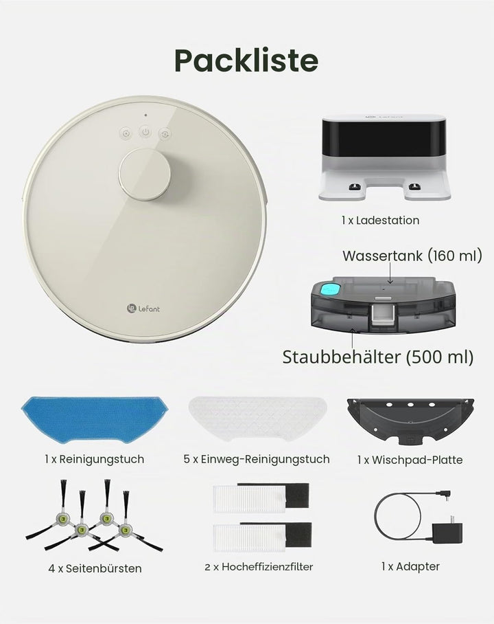 LEFANT Staubsauger Roboter, No-Go-Zonen, Saug und Wischroboter 5500 Pa Mehrstufiges Mapping, Laser N