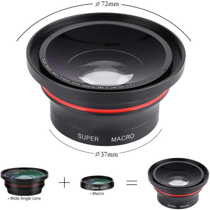 37MM 0.39X Professionelles HD Weitwinkelobjektiv mit Makro Objektiv und 37-mm-Telefonclip für Camcor