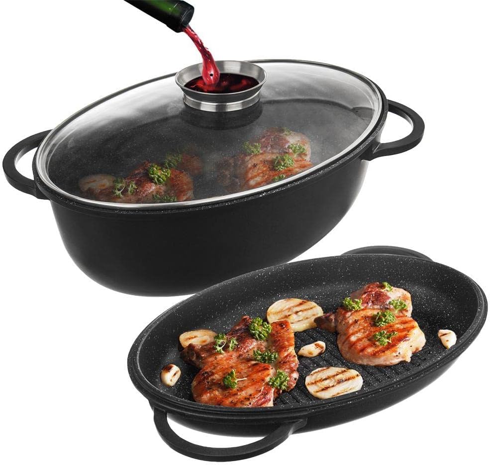 Orion Group Bräter Induktion mit Granitbeschichtung | Bratentopf Schmortopf mit Deckel Grilltopf Gri