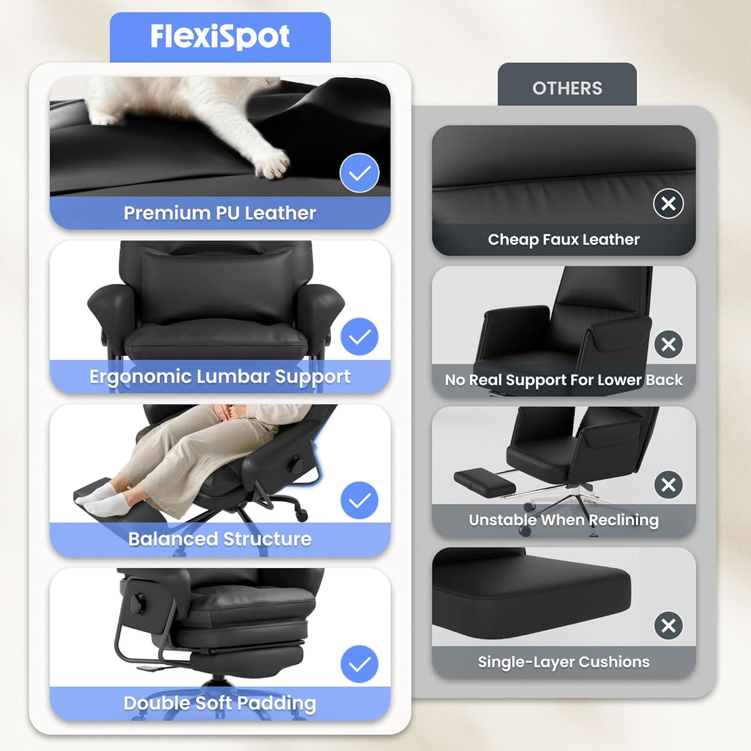 FLEXISPOT Luno Chefsessel Ergonomischer Bürostuhl mit Fussstütze | 160° Liegefunktion, Katzenkratzfe