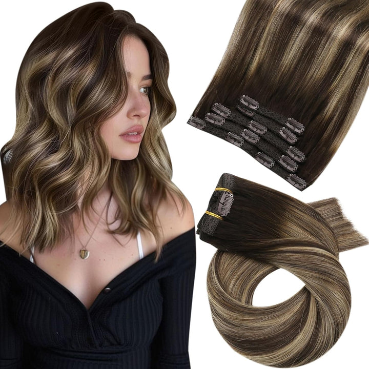 Moresoo Clip in Extensions Balayage Remy Echthaar Extensions Clip Ombre Haarextension Echthaar Clip