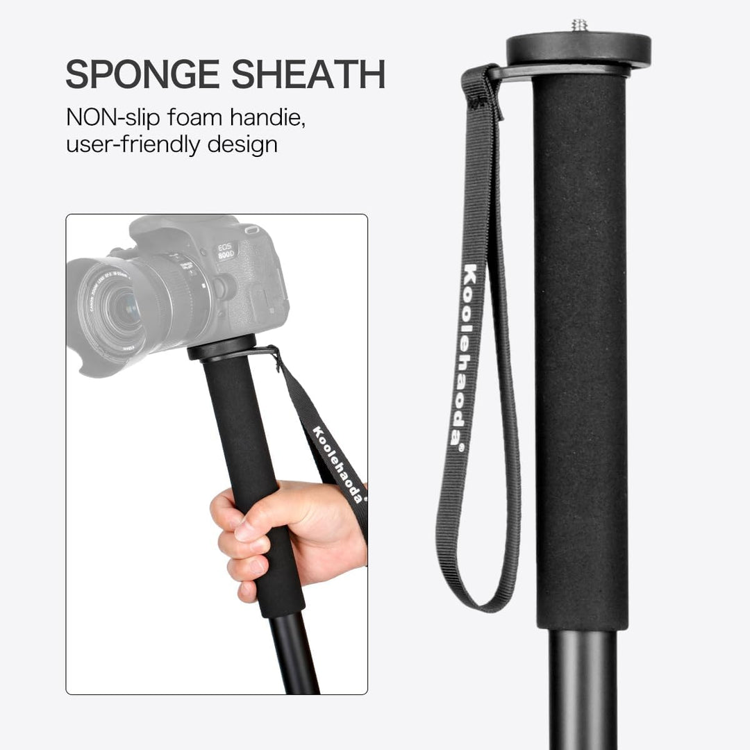 koolehaoda Aluminium-Kamera-Einbeinstativ und Alpenstock mit Griff, 5-Bein-Abschnitte, 7 kg Tragkraf