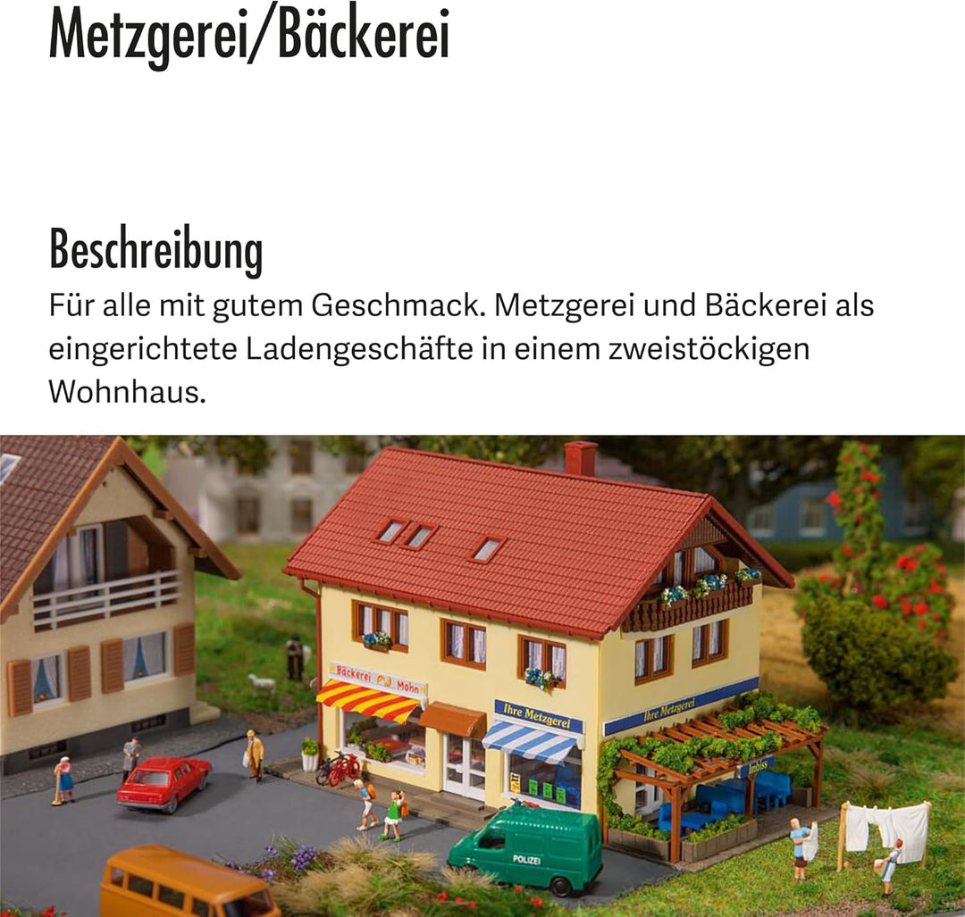 FALLER Metzgerei/Bäckerei Modellbausatz mit 179 Einzelteilen 114 x 73 x 76 mm I Modelleisenbahn Zube