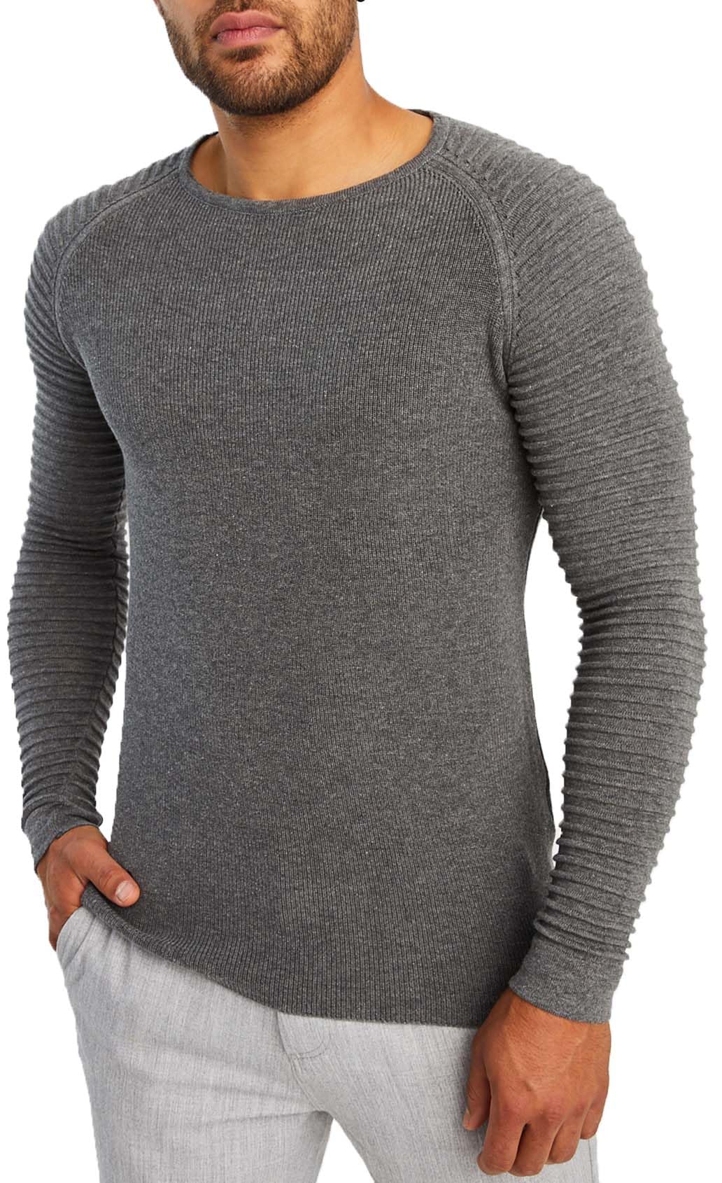 LEIF NELSON Herren Strickpullover Basic Rundhals Crew Neck Sweatshirt Langarm Sweater Feinstrick LN2
