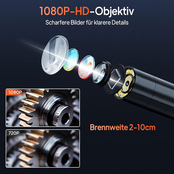 Endoskopkamera mit Licht, AOPICK 8mm IP67 wasserdichte Endoskop, 4.3" IPS Bildschirm Inspektionskame