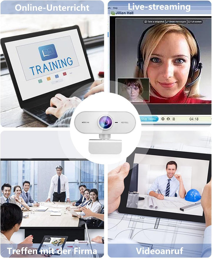 Webcam mit Mikrofon,1080P Full HD Kamera PC Laptop,USB Web Cam Plug&Play,Externe Streaming Camera,Mi