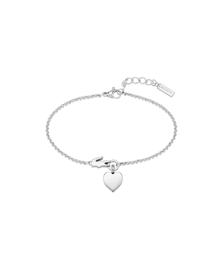 Lacoste Damen Gliederarmband Kollektion LOVE MY CROC aus Edelstahl (Gold oder Silber) mit Herz- und